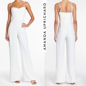 Amanda Uprichard Champagne White Strap Sleeveless Tuxedo Jumpsuit L